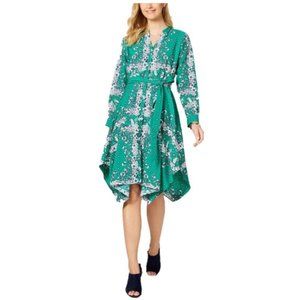 Charter Club Women's Long Sleeve Handkerchief Dress Dark Green Large NWOT B1-15